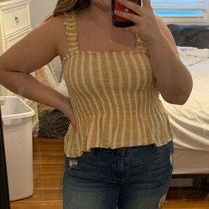 🩷 yellow striped peplum crop tank top